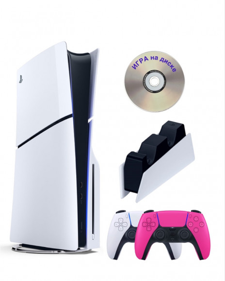 Приставка Sony Playstation 5 slim 1 Tb+2-ой геймпад(розовый)+зарядное+Игра на диске