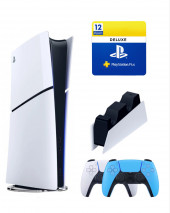 Приставка Sony Playstation 5 slim Digital 1 Tb+2-ой геймпад(голубой)+зарядное+Делюкс 12 месяцев