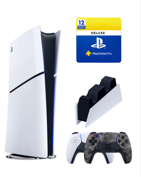 Приставка Sony Playstation 5 slim Digital 1 Tb+2-ой геймпад(камо)+зарядное+Делюкс 12 месяцев