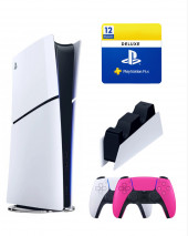 Приставка Sony Playstation Digital 5 slim 1 Tb+2-ой геймпад(розовый)+зарядное+Делюкс 12 месяцев