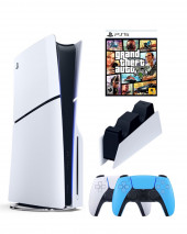 Приставка Sony Playstation 5 slim 1 Tb+2-ой геймпад(голубой)+зарядное+GTA 5 Приставка Sony Playstation 5 slim 1 Tb+2-ой геймпад(голубой)+зарядное+GTA 5