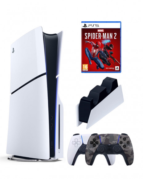 Приставка Sony Playstation 5 slim 1 Tb+2-ой геймпад(Camo)+зарядное+Человек-Паук 2