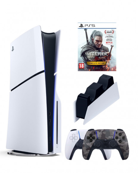 Приставка Sony Playstation 5 slim 1 Tb+2-ой геймпад(Camo)+зарядное+Ведьмак 3