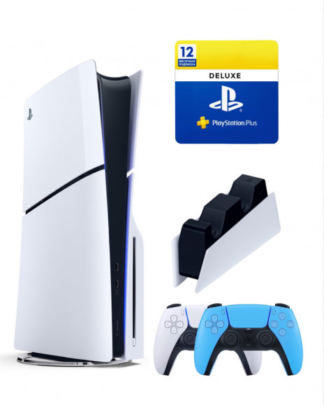 Sony Playstation 5 slim 1 Tb с дисководом+2-ой геймпад(голубой)+зарядное+Делюкс 12 месяцев