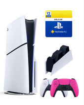 Sony Playstation 5 slim 1 Tb с дисководом+2-ой геймпад(розовый)+зарядное+Делюкс 12 месяцев