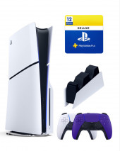 Sony Playstation 5 slim 1 Tb с дисководом+2-ой геймпад(фиолет)+зарядное+Делюкс 12 месяцев
