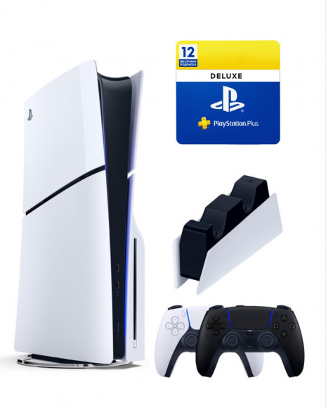 Sony Playstation 5 slim 1 Tb с дисководом+2-ой геймпад(черный)+зарядное+Делюкс 12 месяцев