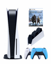 Игровая приставка Sony PlayStation 5 (3-ревизия)+2-й геймпад(голубой)+зарядное+God of War, 825 ГБ Игровая приставка Sony PlayStation 5 (3-ревизия)+2-й геймпад(голубой)+зарядное+God of War, 825 ГБ