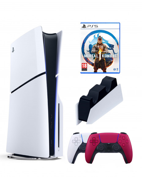 Приставка Sony Playstation 5 slim 1 Tb+2-ой геймпад(красный)+зарядное+Мортал 1