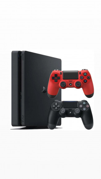 Игровая приставка Sony PlayStation 4 Slim 1000 ГБ HDD, без игр, черный+2-й геймпад(красный)